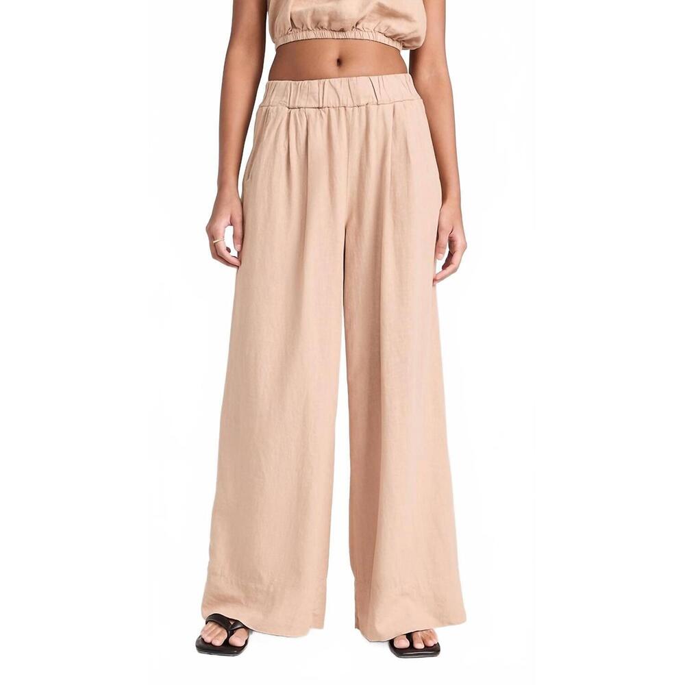 NEW STATESIDE linen wide leg pull on pant in almond